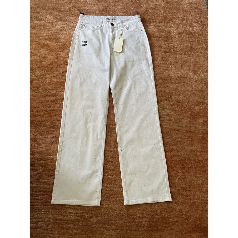Esparanto Women’s Size L Jeans Bedazzled White European Designer New With Tag